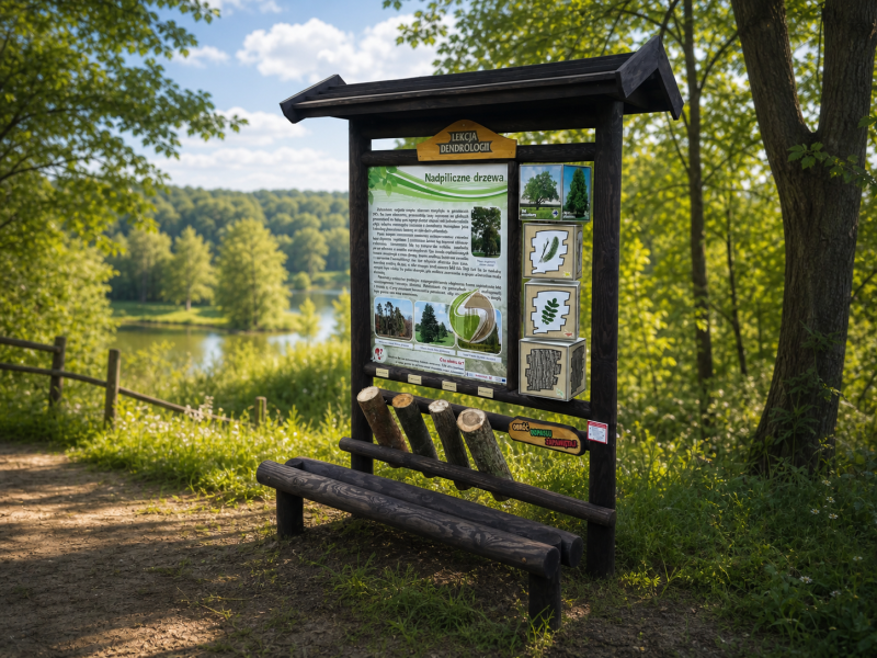 LEKCJA DENDROLOGII nr. 7 OBROTOWY LEKSYKON WIEDZY/WADEMEKUM PRZYRODNICZO-EKOLOGICZNE + ławka